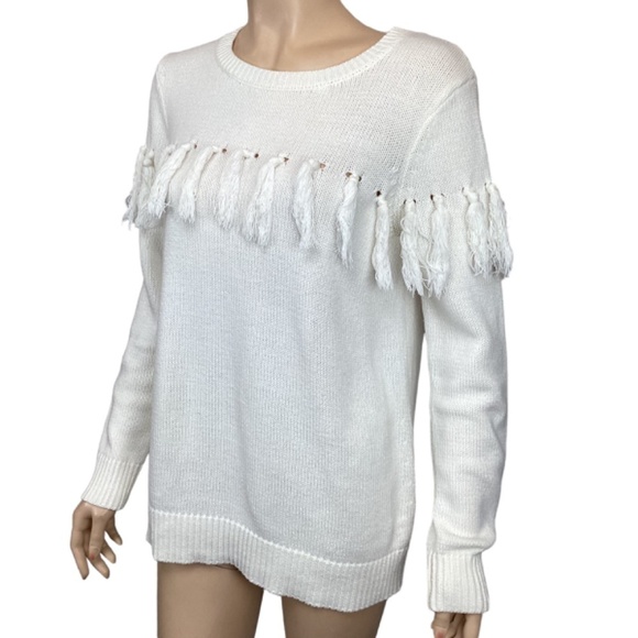 Sail to Sable off white fringe tassel sweater size medium - Picture 3 of 10